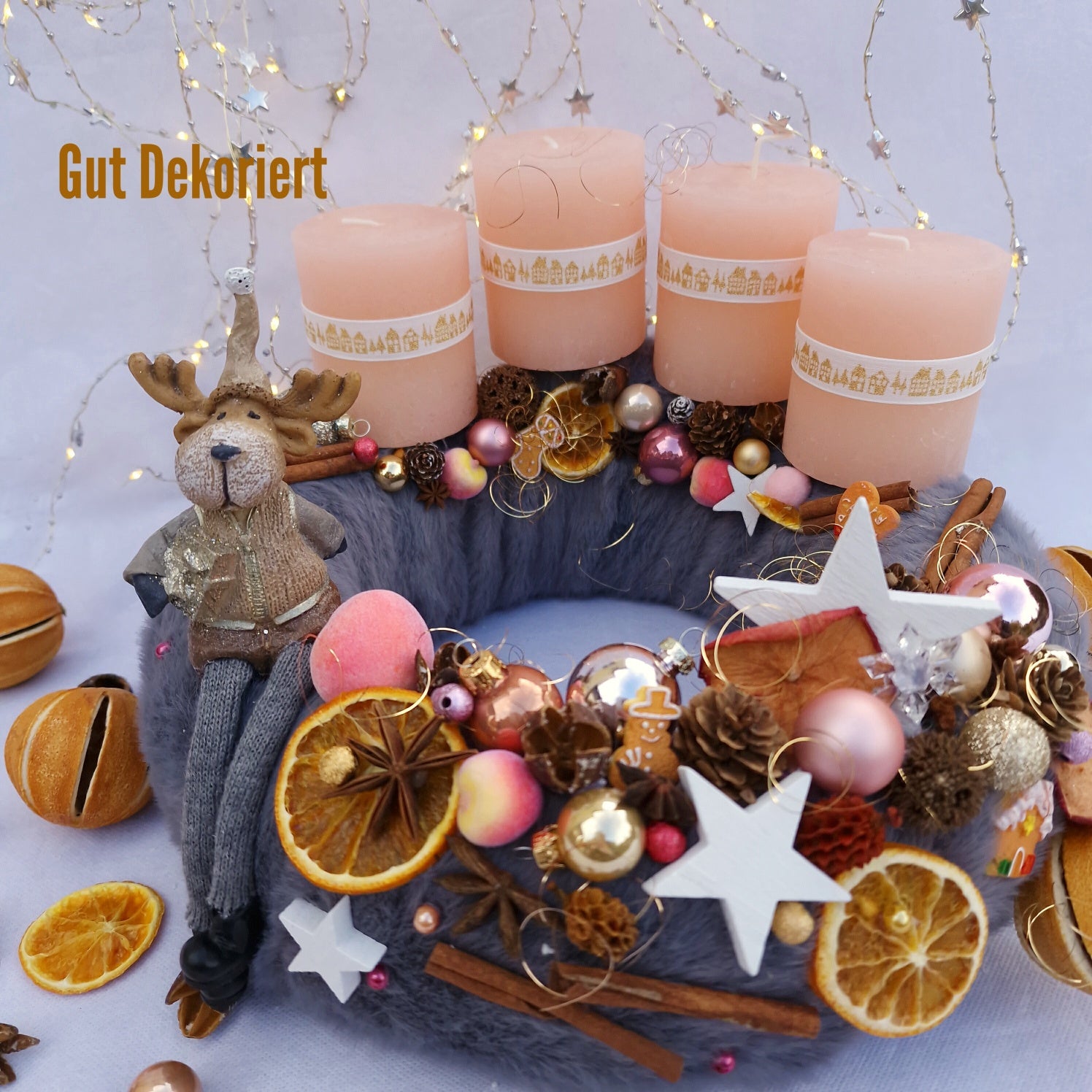 Adventskranz Winterkranz Weihnachtskranz Reh braun orange