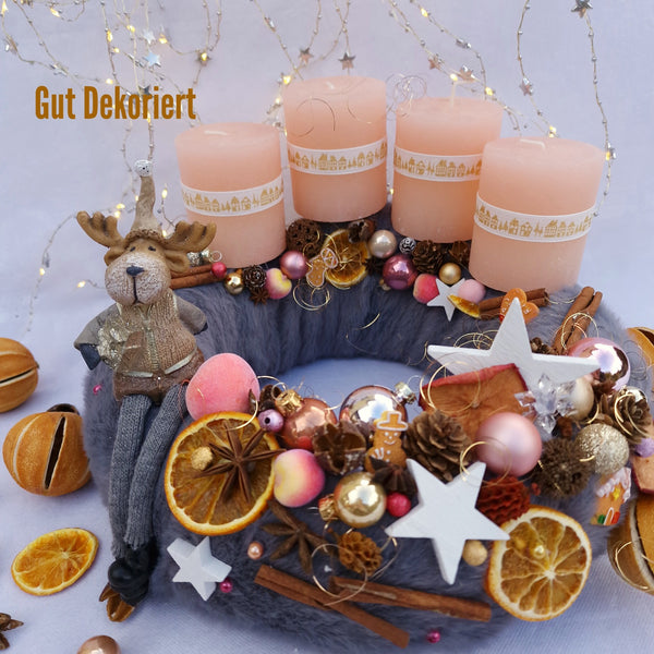 Adventskranz Winterkranz Weihnachtskranz Reh braun orange
