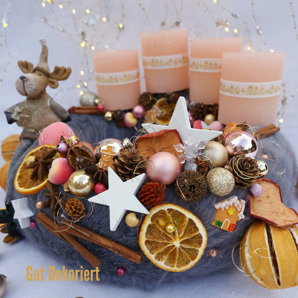 Adventskranz Winterkranz Weihnachtskranz Reh braun orange