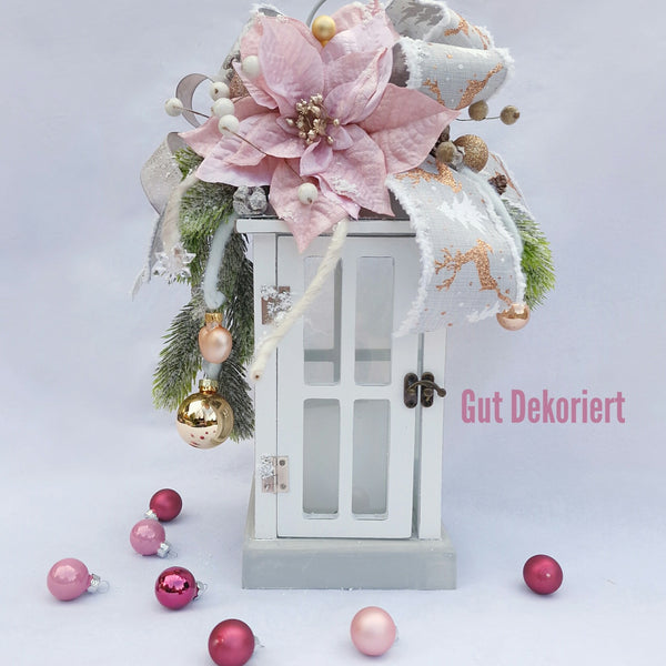 Winterdeko Laterne Weihnachtsdeko Tischdeko rosa