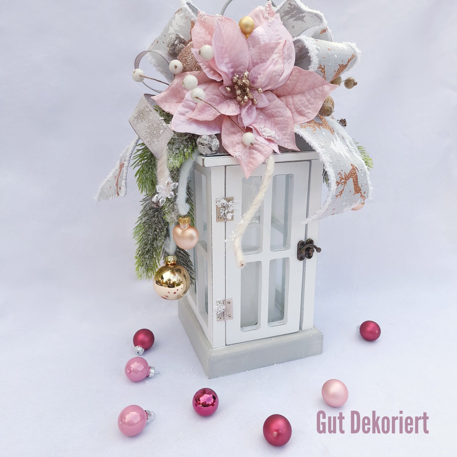 Winterdeko Laterne Weihnachtsdeko Tischdeko rosa