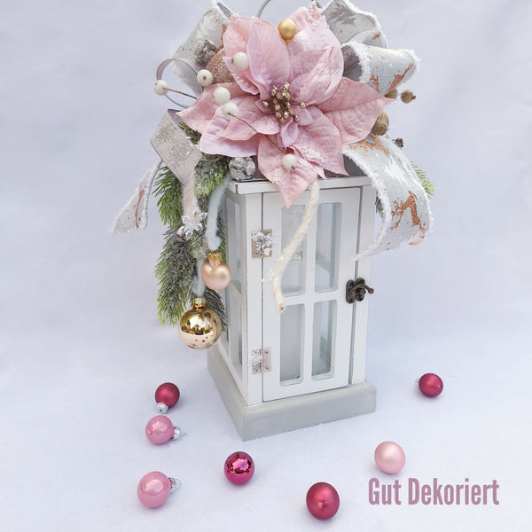 Winterdeko Laterne Weihnachtsdeko Tischdeko rosa
