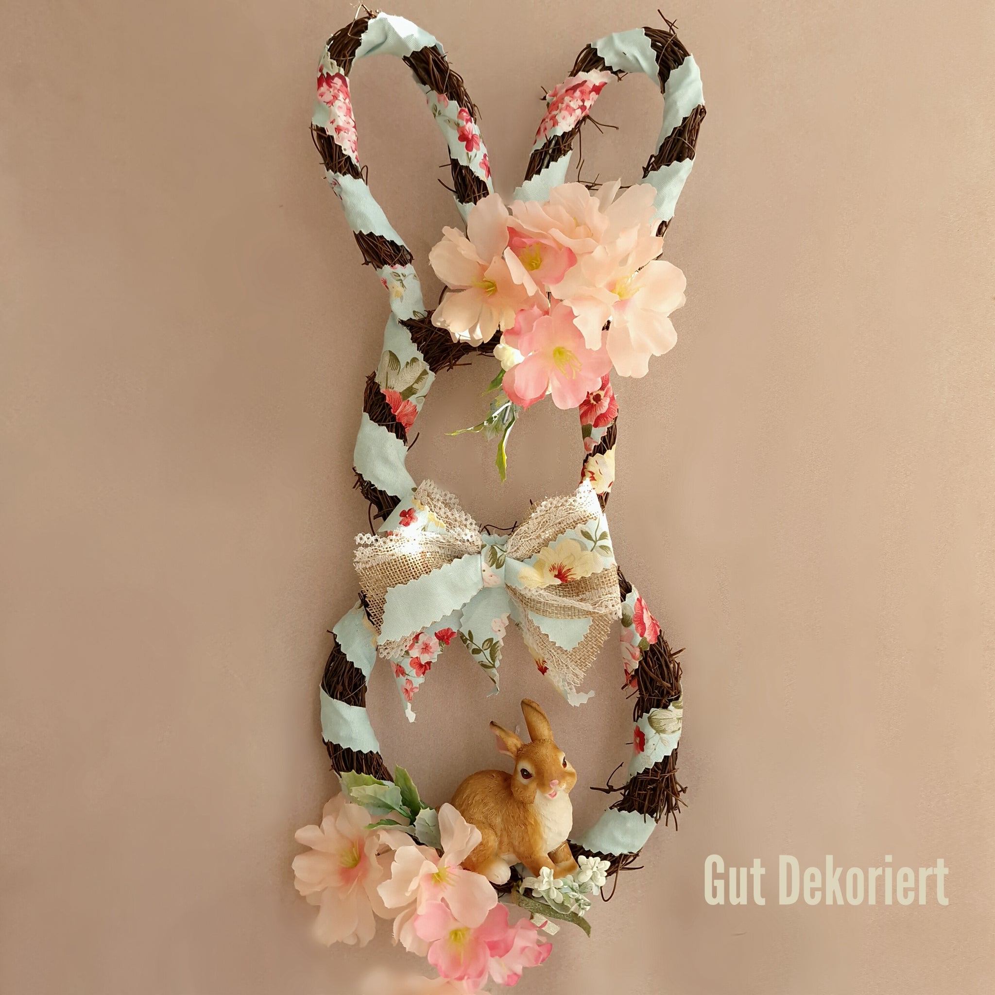 Osterhase Türdeko Osterdeko Kirschblüte Rattan Osterei blau