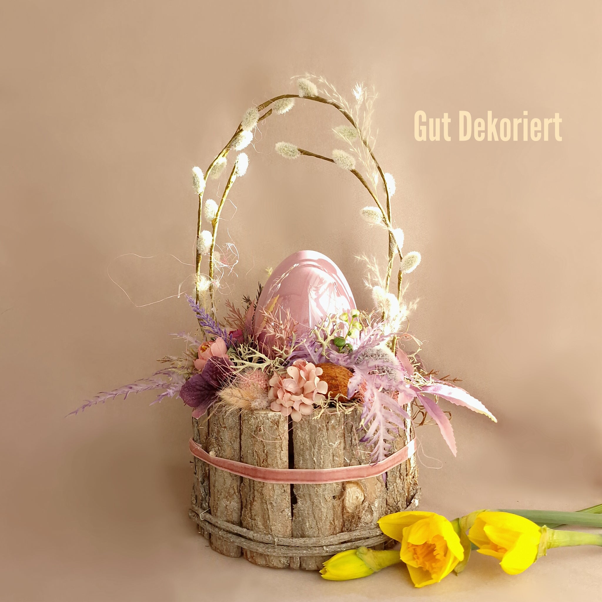 Tischdeko Gesteck Osterdeko Osterei lila rosa