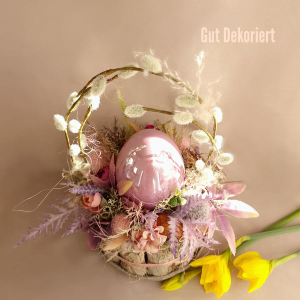 Tischdeko Gesteck Osterdeko Osterei lila rosa